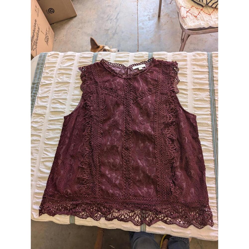 Anthropologie Sleeveless Lace Overlay Top - Deep Wine